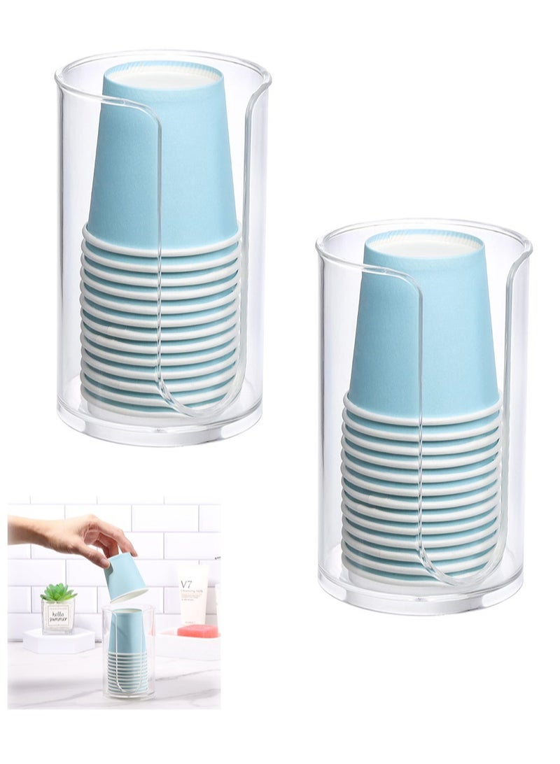 KASTWAVE 2 Pack Plastic Small Disposable Paper Cup, Dispenser Storage Holder for Bathroom Vanity Countertop's Rinsing/Mouthwash Cups  - Image 1