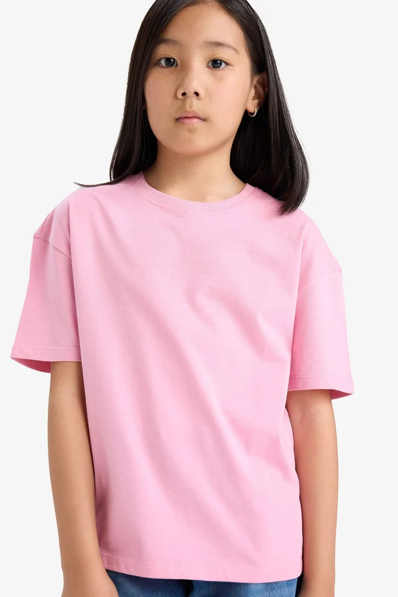 ديفاكتو Girl Relax Fit Crew Neck Slogan Printed T-Shirt