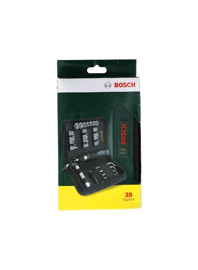 بوش JE2 607 019 506 طقم مثقاب ومفك براغي مع لقم 38 قطعة مقابض مريحة أخضر وأسود 4 × 25 × 14 سم  - Image 1