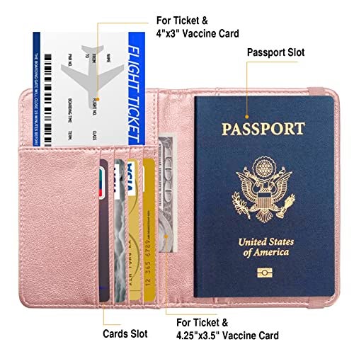 FACATH Passport Holder for Travel Passport Cover for Men Passport Wallet Case with Metal Badge Protector Leather Card Case RFID Blocking Women Travel Accessories Document Organizer (Rose Gold) - Image 3