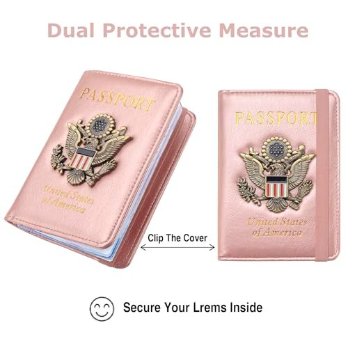 FACATH Passport Holder for Travel Passport Cover for Men Passport Wallet Case with Metal Badge Protector Leather Card Case RFID Blocking Women Travel Accessories Document Organizer (Rose Gold) - Image 5