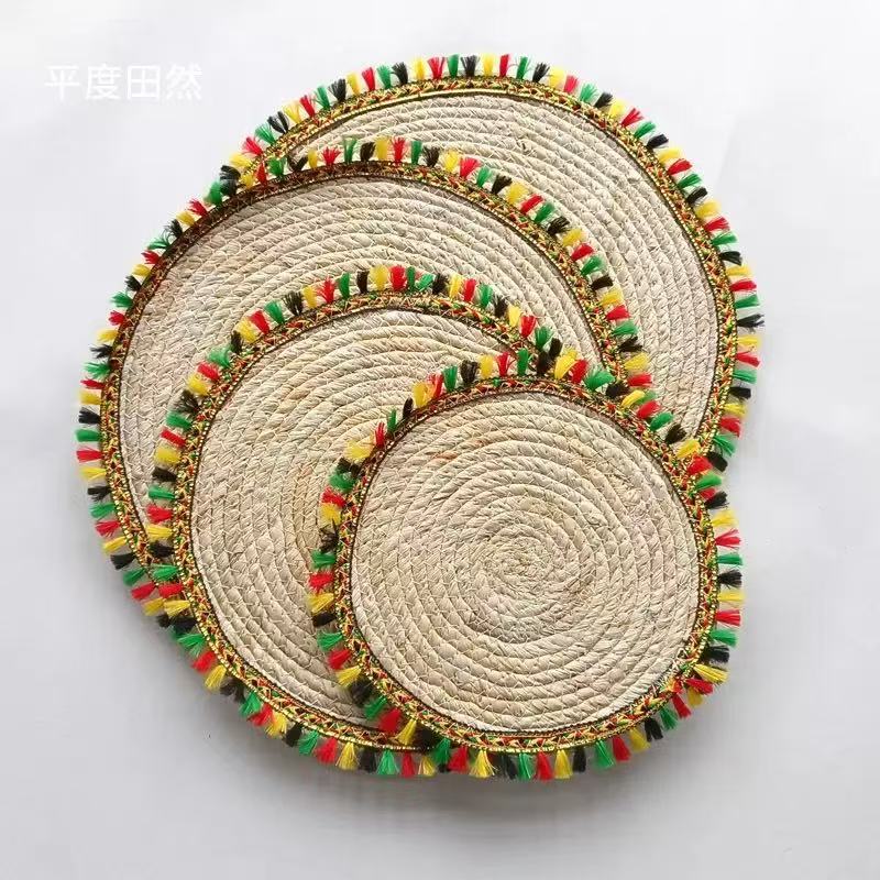 Home Hand-Woven Anti-Scalding Japanese-Style Busweed Corn Leather Mat Placemat Tea Cup Heat Insulation Mat Bowl Mat - Image 1