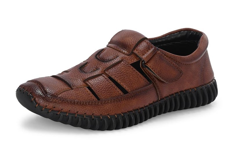 MACTREE Vegan Leather Upper Fisherman Sandals for Men | Stitched Upper and Sole for More Durability (Tan, UK 10) - Image 1