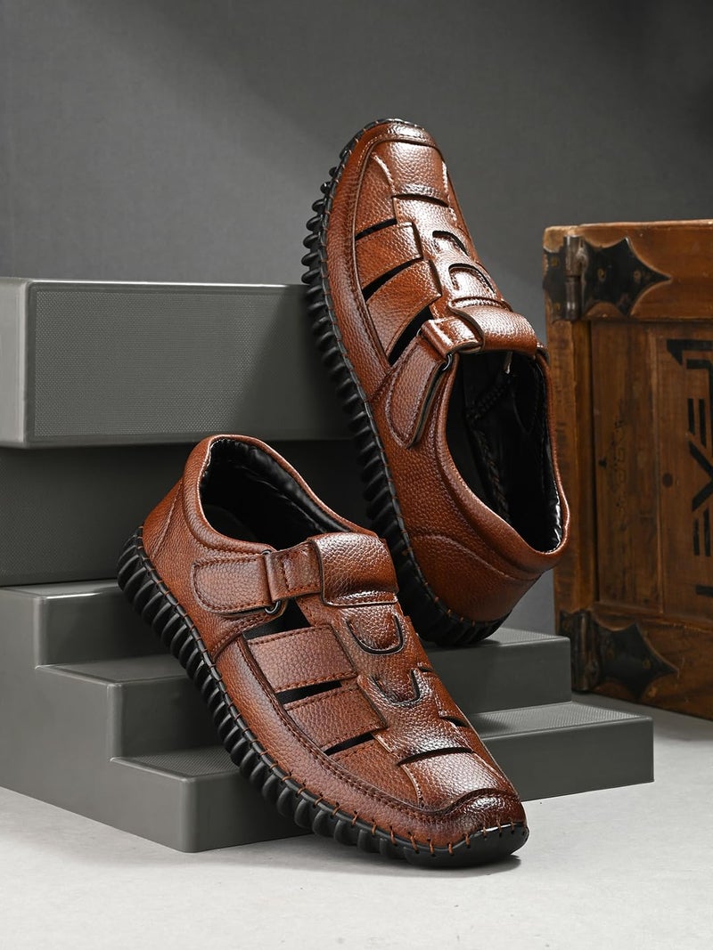 MACTREE Vegan Leather Upper Fisherman Sandals for Men | Stitched Upper and Sole for More Durability (Tan, UK 10) - Image 2