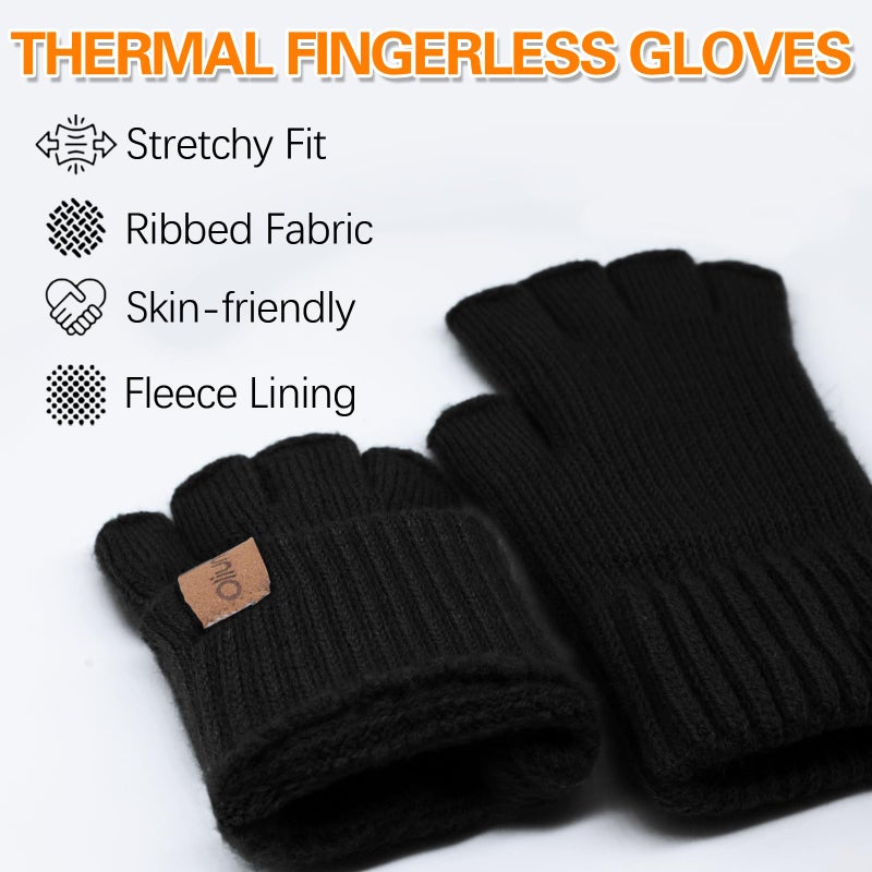 Oliumt Winter Half Finger Gloves Knitted Fingerless Mittens Warm Stretchy Gloves for Men and Women (black, one size) - Image 2