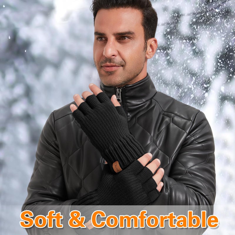 Oliumt Winter Half Finger Gloves Knitted Fingerless Mittens Warm Stretchy Gloves for Men and Women (black, one size) - Image 5