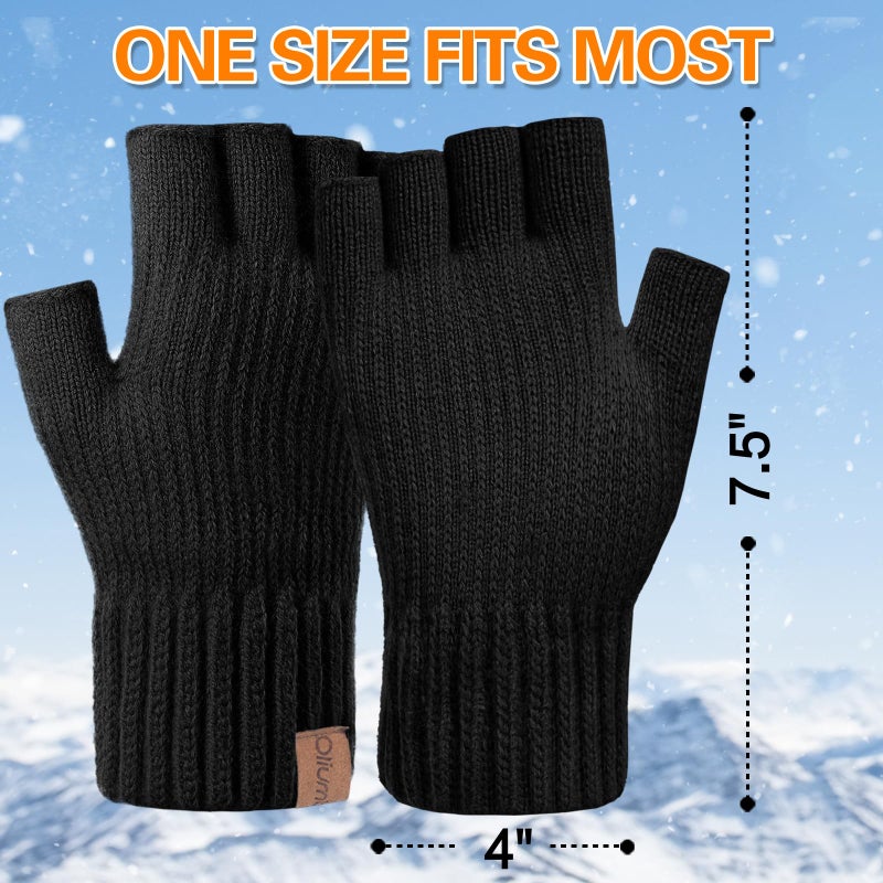 Oliumt Winter Half Finger Gloves Knitted Fingerless Mittens Warm Stretchy Gloves for Men and Women (black, one size) - Image 4