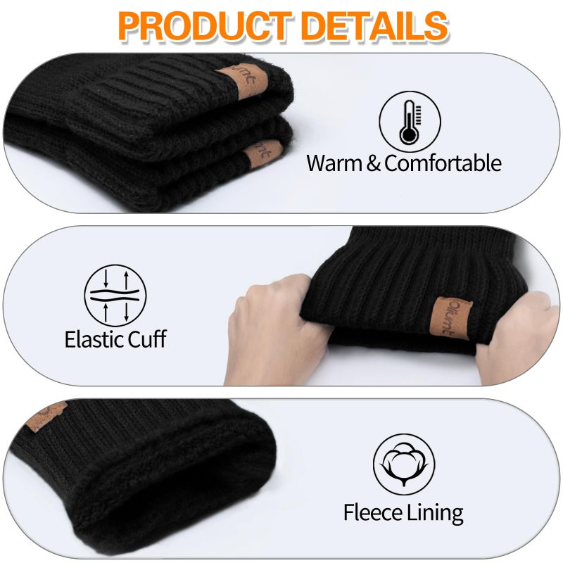 Oliumt Winter Half Finger Gloves Knitted Fingerless Mittens Warm Stretchy Gloves for Men and Women (black, one size) - Image 3