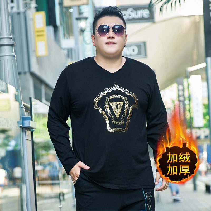 300 Jin Men'S Long-Sleeved T-Shirt Plus Size Loose Tide T-Shirt Top Extra Large Base Shirt Plus Velvet - Image 2
