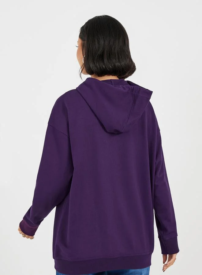 Styli Oversized Zip Through New York Print Hoodie