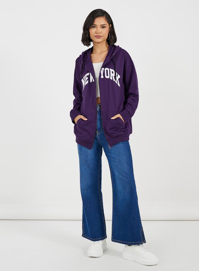 Styli Oversized Zip Through New York Print Hoodie  - Image 2