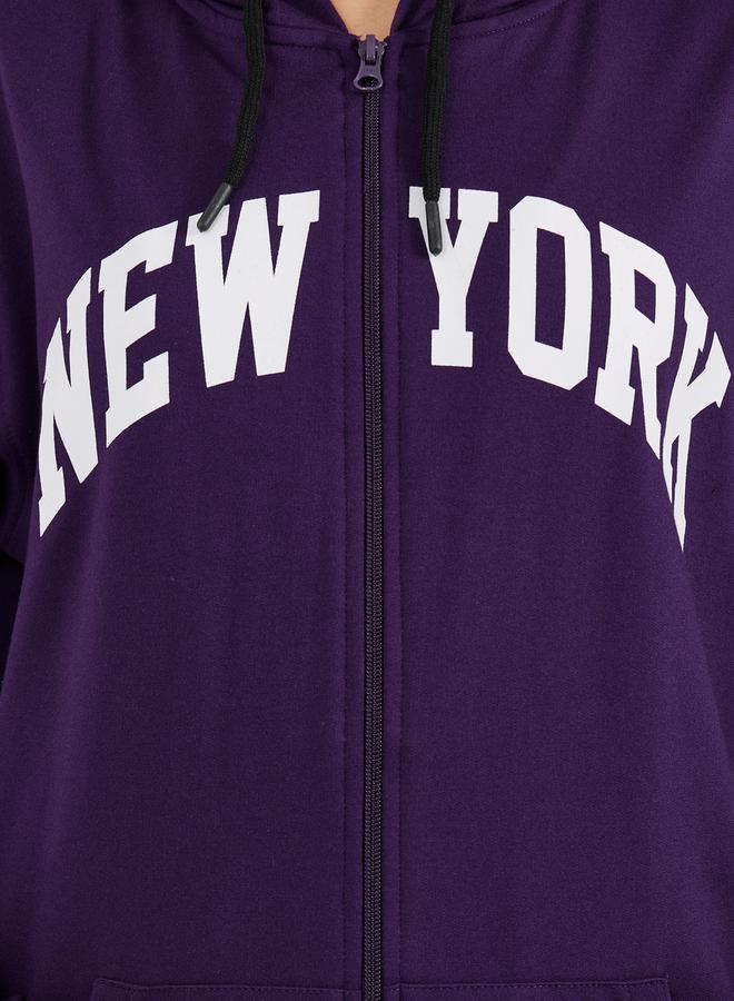 Styli Oversized Zip Through New York Print Hoodie  - Image 5