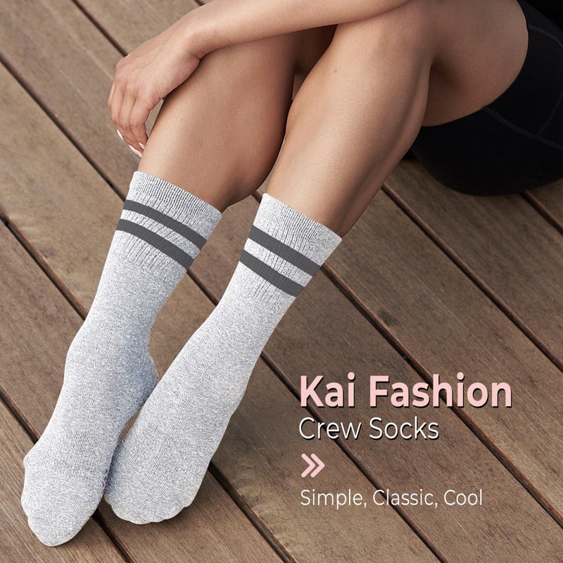 TAVI NOIR Kai Fashion Crew Grip Socks, Small, Heather Grey - Image 3