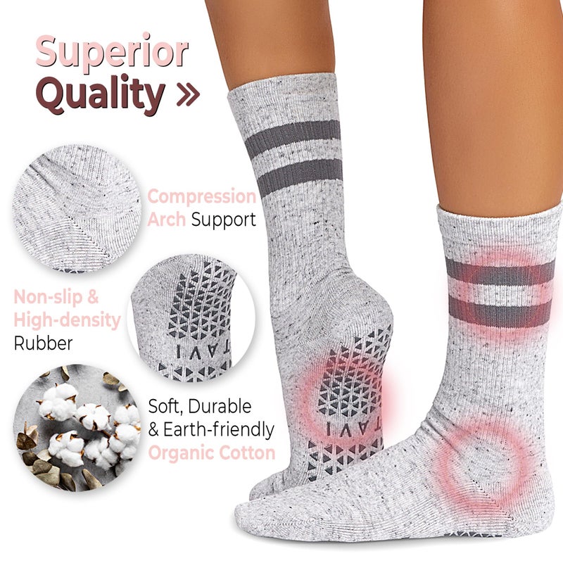 TAVI NOIR Kai Fashion Crew Grip Socks, Small, Heather Grey - Image 2