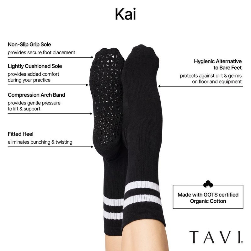 TAVI NOIR Kai Fashion Crew Grip Socks, Small, Heather Grey - Image 5