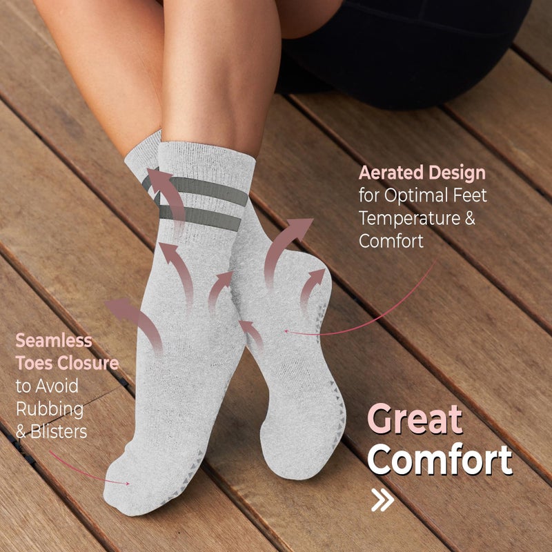 TAVI NOIR Kai Fashion Crew Grip Socks, Small, Heather Grey - Image 4
