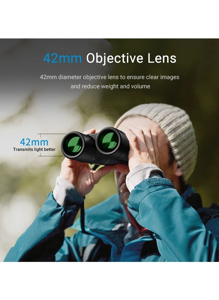 Generic HD Binocular For Adults Focus Free Binoculars With Super Bright Large View Waterproof Binoculars For Hunting Bird Watching Travel Prism FMC Lens With Two Straps & Carrying Bag  - Image 5