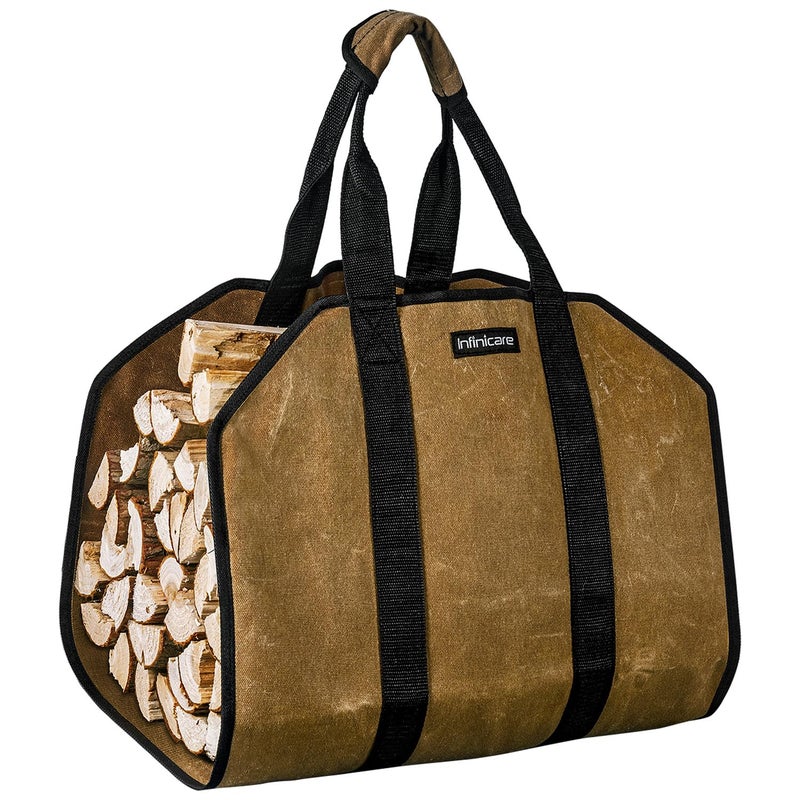 Infinicare Infinicare Firewood Carriers With Handles  Heavy Duty Canvas Firewood Bag with Handles  Durable Wood Carrier for Firewood Suitable for Indoor Fireplace and Outdoor Camping  Brown 