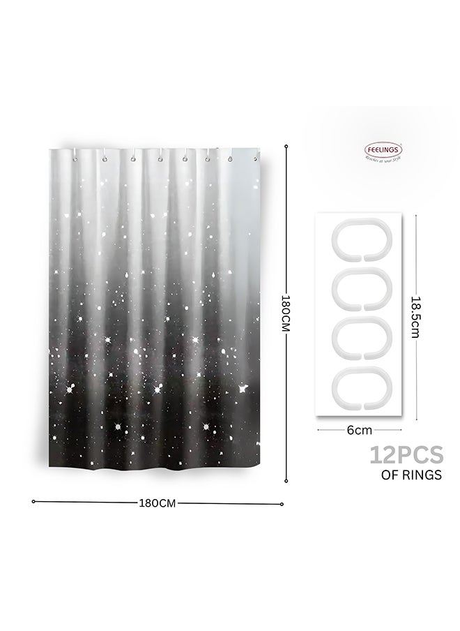 Feelings - FEELINGS SHOWER CURTAIN WITH 12PCS HOOK RINGS (MIDNIGHT SKY) - Image 1