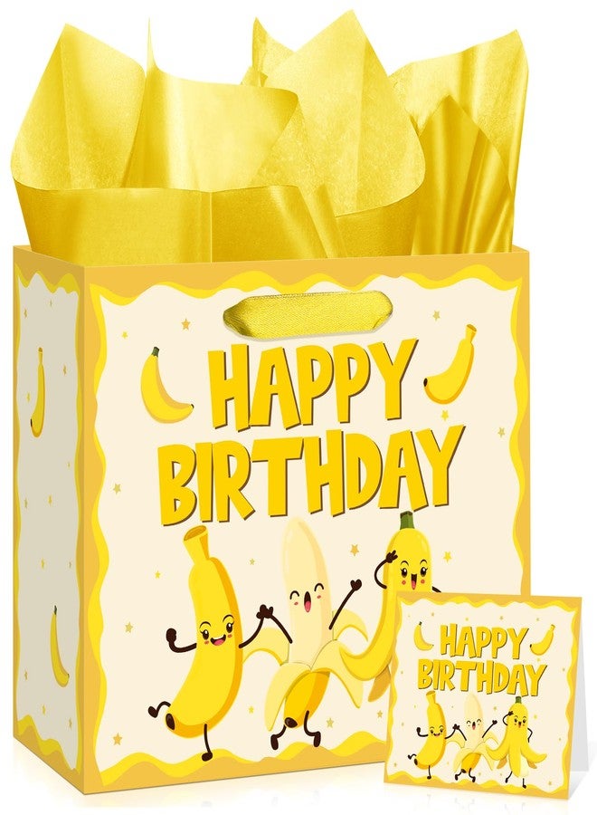 Woosytoo Funny Banana Birthday Gift Bag for Kids Baby Cartoon Banana Themed Birthday Wrapping Paper Bag with Greeting Card for Toddler Fruit Birthday Baby Shower Preschool Classroom Party Decorations - Image 1