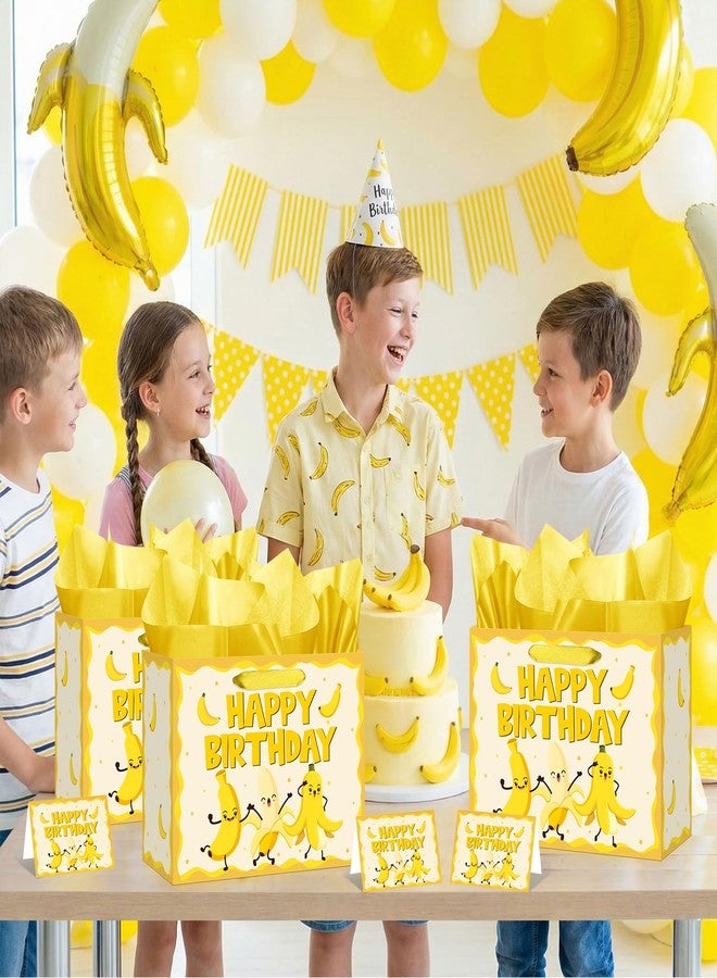 Woosytoo Funny Banana Birthday Gift Bag for Kids Baby Cartoon Banana Themed Birthday Wrapping Paper Bag with Greeting Card for Toddler Fruit Birthday Baby Shower Preschool Classroom Party Decorations - Image 3