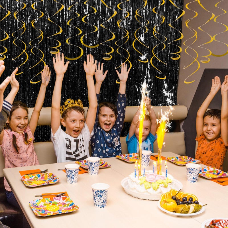 PatiCool 24 PCS Gold Foil Hanging Swirl,Sparkle Ceiling Hanging Decorations, Plastic Streamer Party Decorations,Swirl Decorations with Double-Swirls and Single-Swirls for Birthday,New Year,Graduation - Image 4