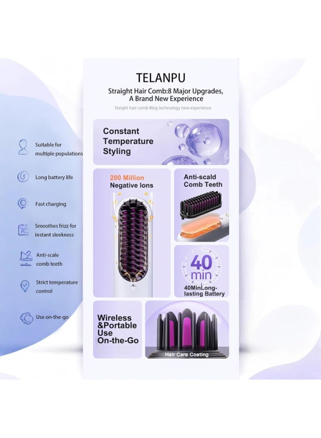 هالامين فرشاة تصفيف الشعر، فرشاة فرد الشعر USB ， فرشاة كهربائية لاسلكية متعددة الوظائف، فرشاة تمليس الشعر بشاشة LCD متينة، فرشاة شعر حمولة لتمليس الشعر مع 3 إعدادات تسخين - Image 4