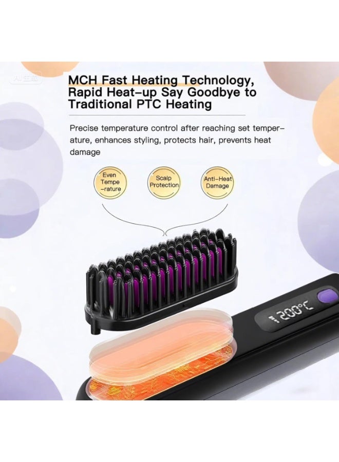 هالامين فرشاة تصفيف الشعر، فرشاة فرد الشعر USB ， فرشاة كهربائية لاسلكية متعددة الوظائف، فرشاة تمليس الشعر بشاشة LCD متينة، فرشاة شعر حمولة لتمليس الشعر مع 3 إعدادات تسخين - Image 3