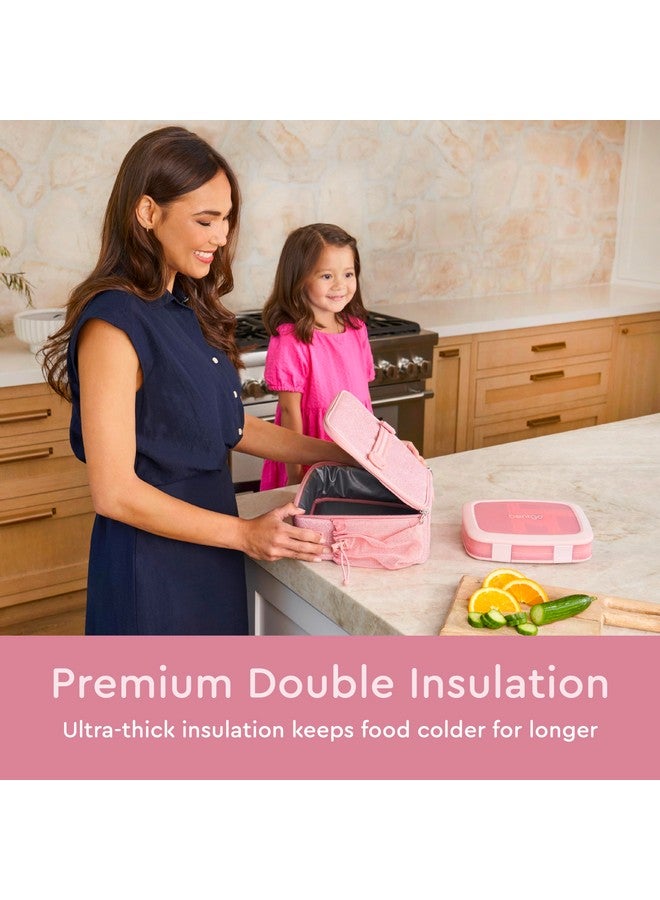 Bentgo Kids Lunch Bag - Glitter Designed Insulated Lunch Bag for Kids 3+; Holds Lunch Box, Water Bottle & Snacks; Easy to Clean, Water Resistant, & Zip Pockets (Glitter Edition - Petal Pink) - Image 2