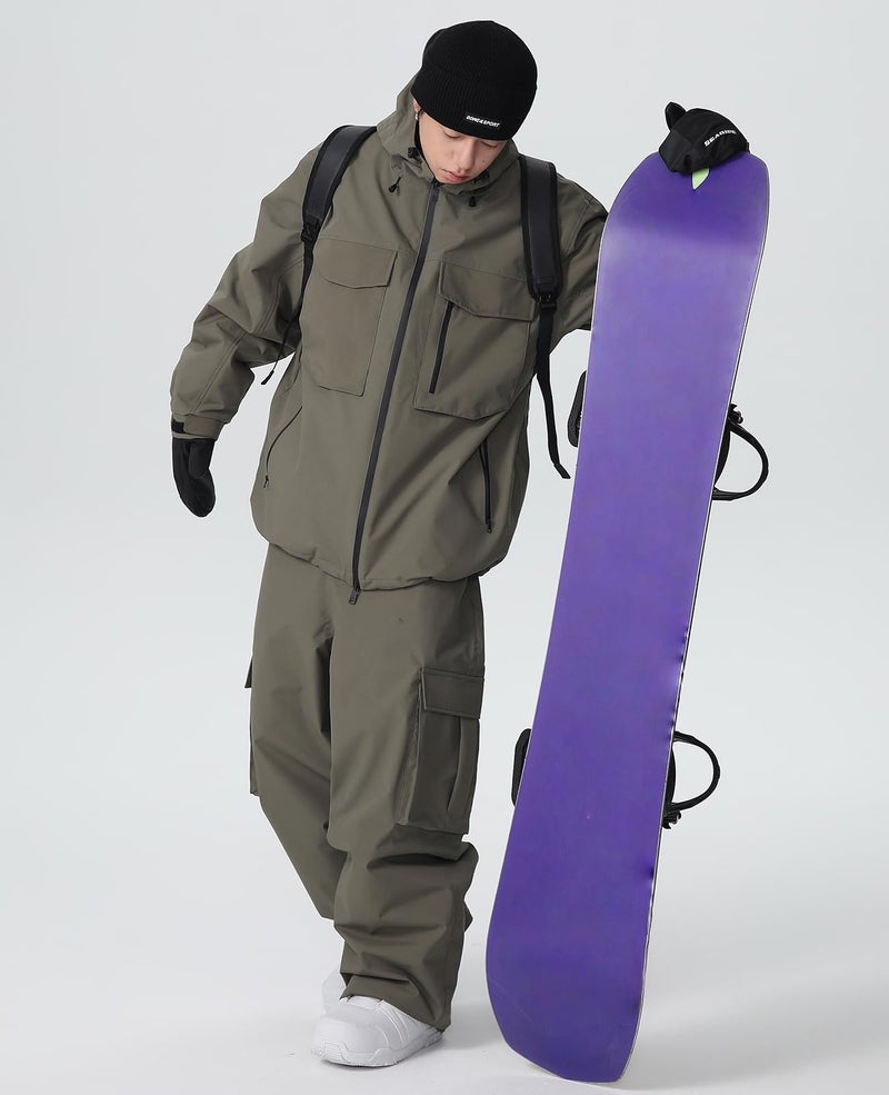 SnowElve Womens Ski Pants Mens Waterproof Insulated Baggy Snow Pants Loose Cargo Pants Snowboard Pants Winter Outdoor(K10-LW,AG,M) Army Green - Image 4