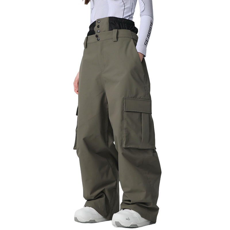 SnowElve Womens Ski Pants Mens Waterproof Insulated Baggy Snow Pants Loose Cargo Pants Snowboard Pants Winter Outdoor(K10-LW,AG,M) Army Green - Image 1