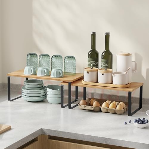Decorlay Metal & Wooden Free Standing Shelf Organizer Bathroom Kitchen Counter Top Shelves, Spice Rack for Pantry Dressing Cabinet Office Table Area (Black + Beech) - Image 2