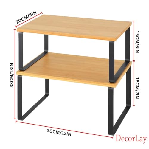 Decorlay Metal & Wooden Free Standing Shelf Organizer Bathroom Kitchen Counter Top Shelves, Spice Rack for Pantry Dressing Cabinet Office Table Area (Black + Beech) - Image 3
