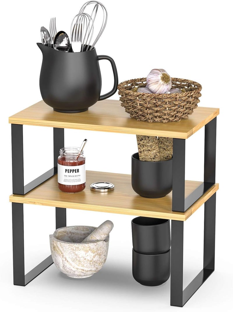 Decorlay Metal & Wooden Free Standing Shelf Organizer Bathroom Kitchen Counter Top Shelves, Spice Rack for Pantry Dressing Cabinet Office Table Area (Black + Beech) - Image 5