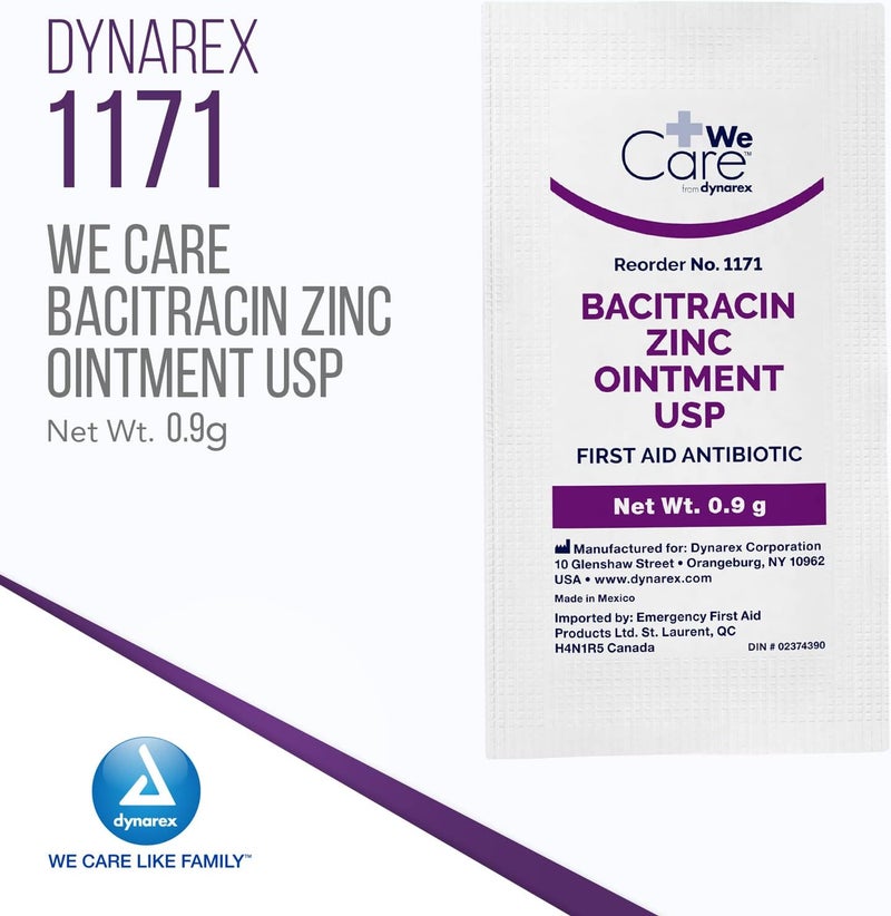 Dynarex مرهم باكيتراسين زنك USP كريم حروق ومرهم مضاد حيوي للجروح الصغيرة وطفح الحفاضات ورعاية الجروح والإسعافات الأولية 09 جرام عبوات 12 صندوق من 144 عبوة - Image 2