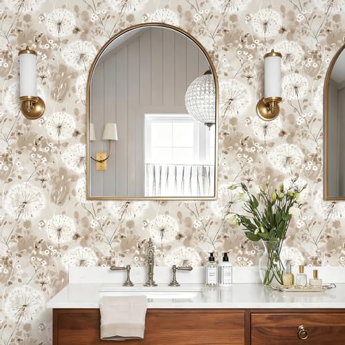 Nukofal Flora Peel and Stick Wallpaper Dandelion Wallpaper Floral Contact Paper 16.9"x118.1" Vintage Brown Wall Paper Peel and Stick Boho Self Adhesive Removable for Cabinet Bedroom Decor Vinyl - Image 5