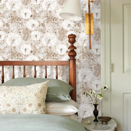 Nukofal Flora Peel and Stick Wallpaper Dandelion Wallpaper Floral Contact Paper 16.9"x118.1" Vintage Brown Wall Paper Peel and Stick Boho Self Adhesive Removable for Cabinet Bedroom Decor Vinyl - Image 2