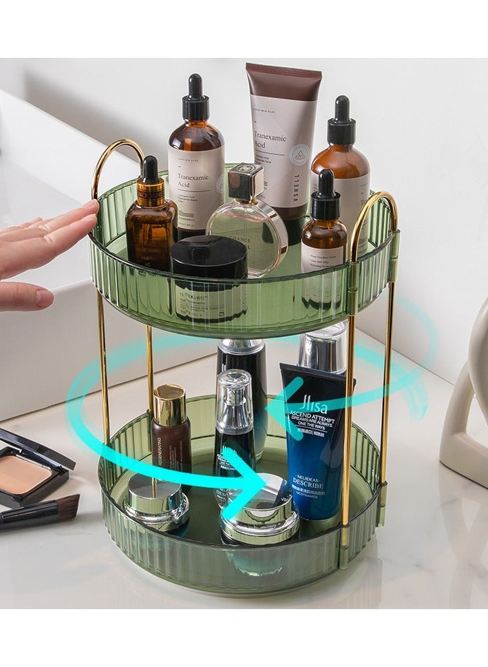 أوريتي 360 دوران رفوف مكياج منظم ديي قابل للتعديل دائري دوران حامل حامل سعة كبيرة حقيبة تخزين مستحضرات التجميل-أخضر 2 طبقة - Image 4