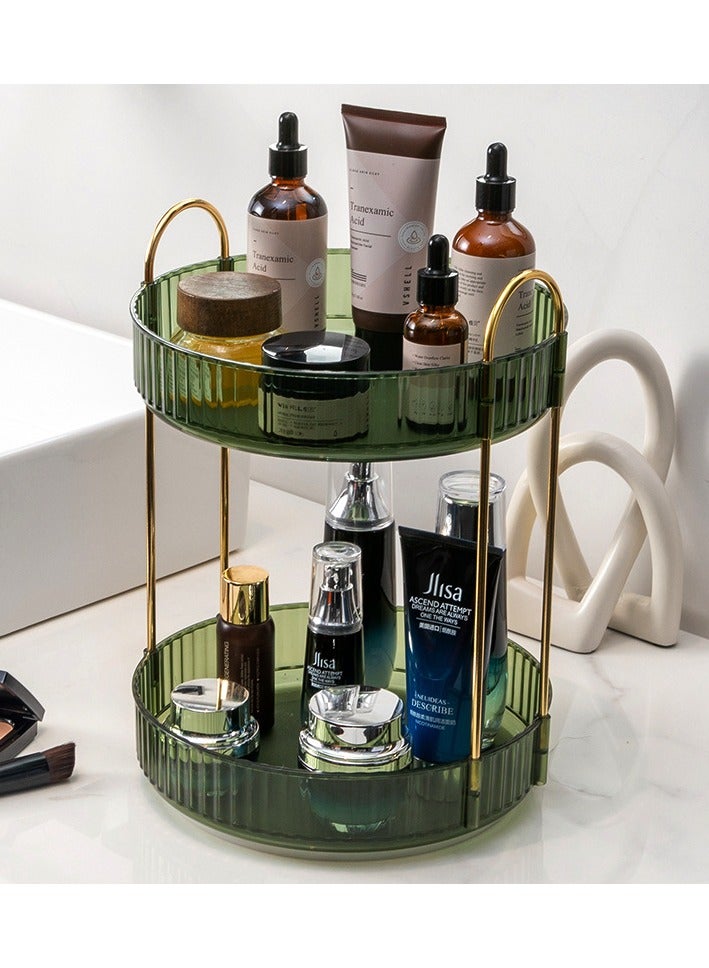 أوريتي 360 دوران رفوف مكياج منظم ديي قابل للتعديل دائري دوران حامل حامل سعة كبيرة حقيبة تخزين مستحضرات التجميل-أخضر 2 طبقة - Image 5
