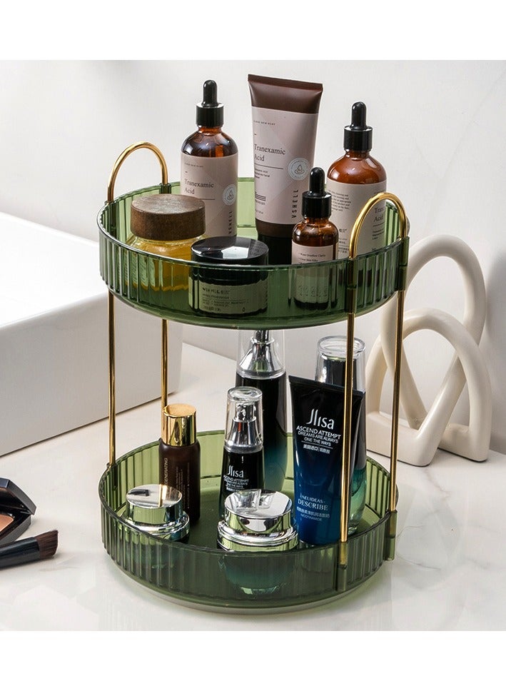أوريتي 360 دوران رفوف مكياج منظم ديي قابل للتعديل دائري دوران حامل حامل سعة كبيرة حقيبة تخزين مستحضرات التجميل-أخضر 2 طبقة - Image 1