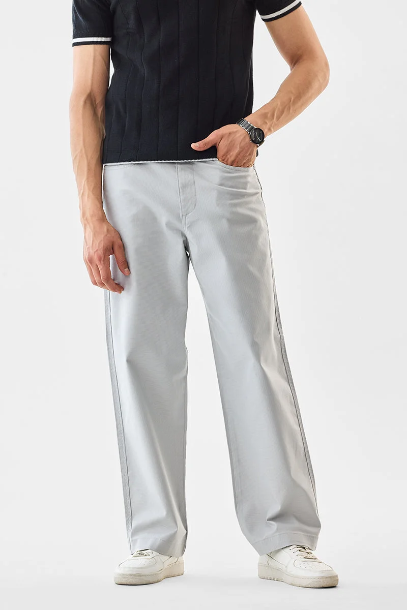سنيتش Light Grey Solid Loose Fit Casual Trousers