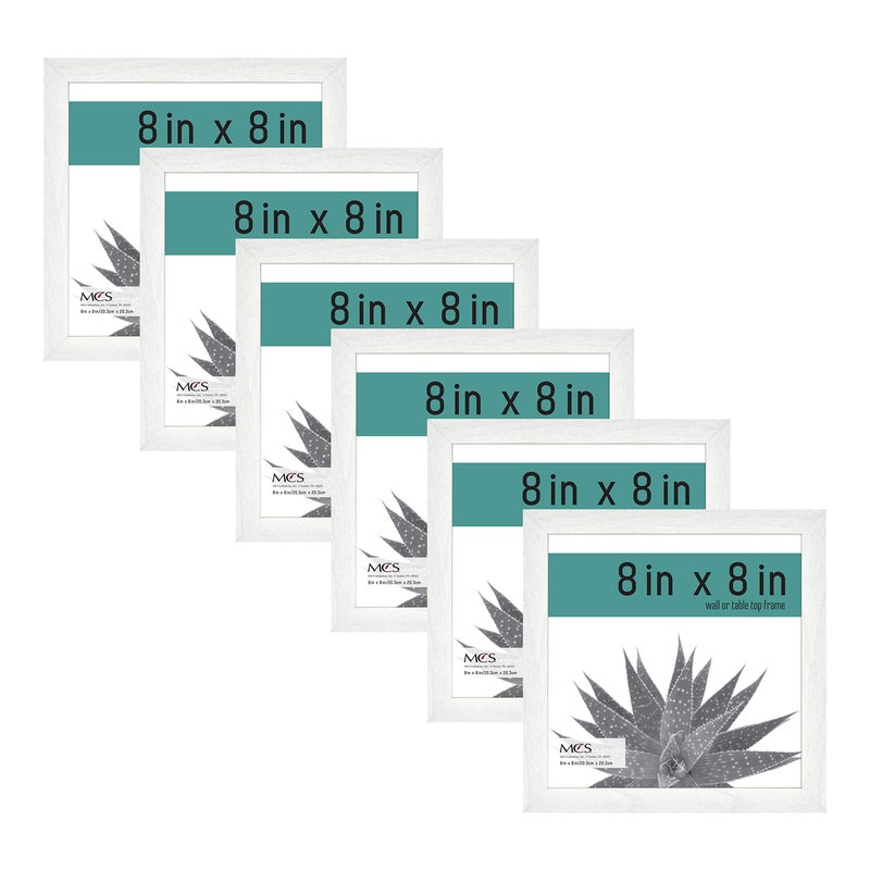 MCS Gallery Essential Picture Frames  Photo Gallery Wall Frame Set  White Woodgrain  8 x 8 Inch  6-Pack - Image 1