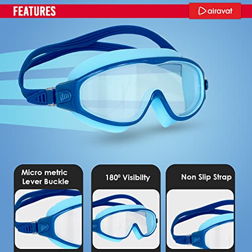 AIRAVAT Macho swimming goggles for Kids Children Teens, polycarbonate goggles, Anti-Fog, Anti-UV, Wide View Swimming Goggles, Free size (Blue) - Image 3