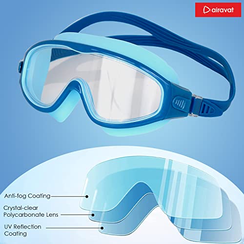 AIRAVAT Macho swimming goggles for Kids Children Teens, polycarbonate goggles, Anti-Fog, Anti-UV, Wide View Swimming Goggles, Free size (Blue) - Image 4