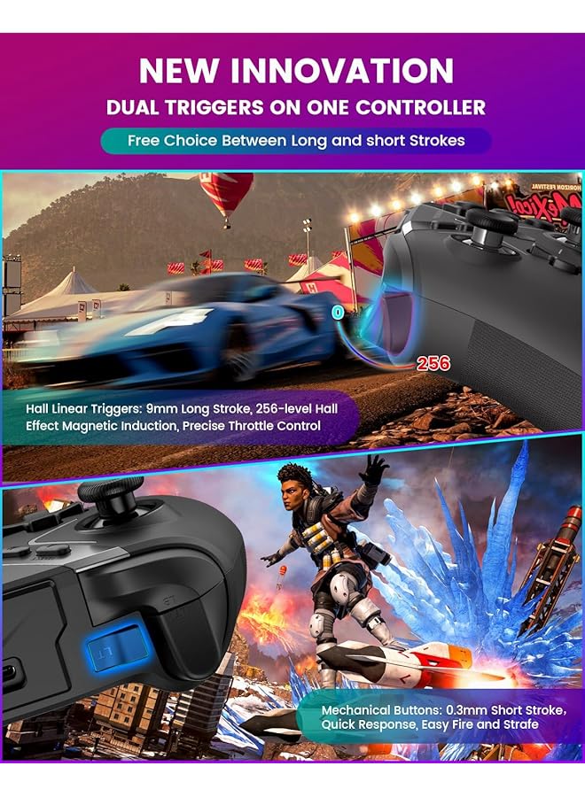KASTWAVE Bluetooth Controller For Windows Pc/Iphone/Android/Switch/Steam Os/Tv 2.4G Wireless Game Controller With Usb Dongle&Phone Clip With Hall Trigger/2 Triggers/Macro/Joystick Speed Down/Gyro Aim/Motors  - Image 3