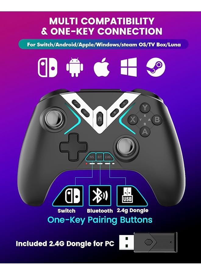 KASTWAVE Bluetooth Controller For Windows Pc/Iphone/Android/Switch/Steam Os/Tv 2.4G Wireless Game Controller With Usb Dongle&Phone Clip With Hall Trigger/2 Triggers/Macro/Joystick Speed Down/Gyro Aim/Motors  - Image 2