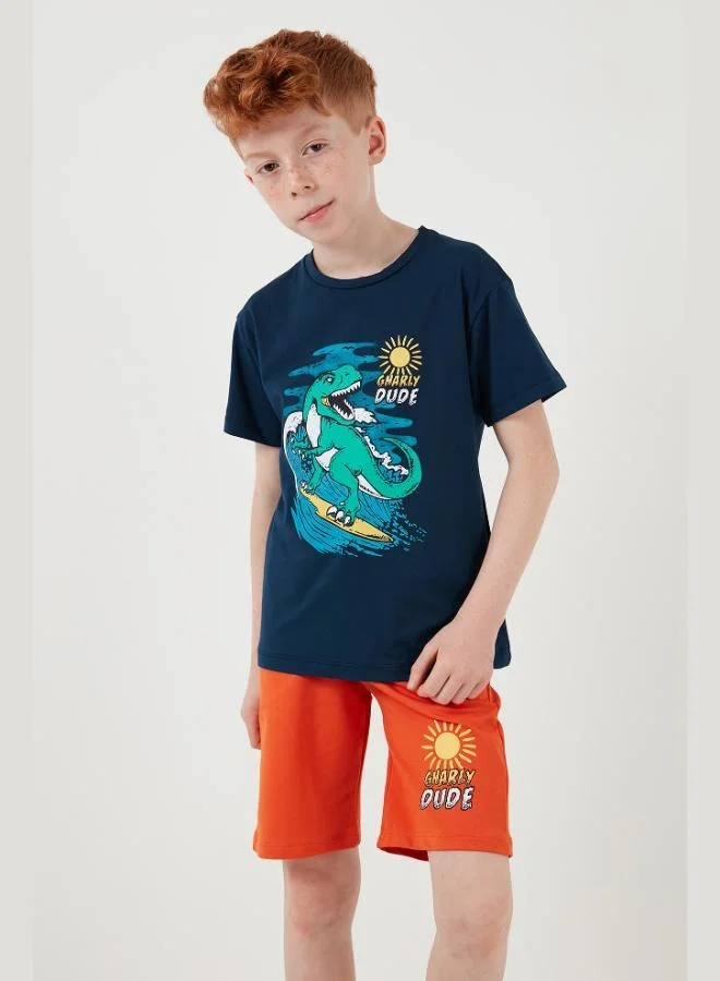 Lela  Lela Cotton Regular Fit Crew Neck Shorts Bottom-Top Set Boy SET 6212019 for Men | Best Price UAE