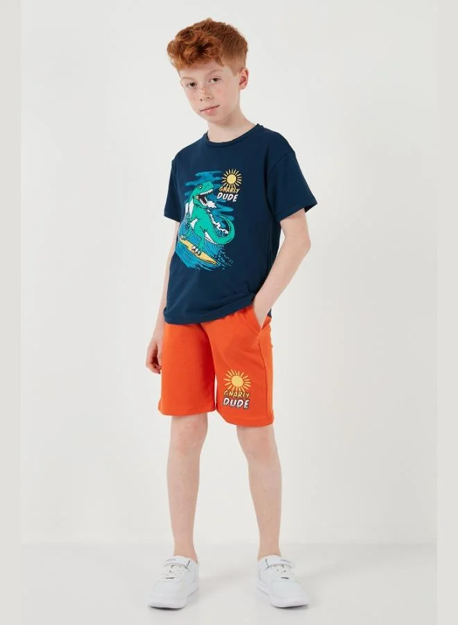 Lela Lela Cotton Regular Fit Crew Neck Shorts Bottom-Top Set Boy SET 6212019