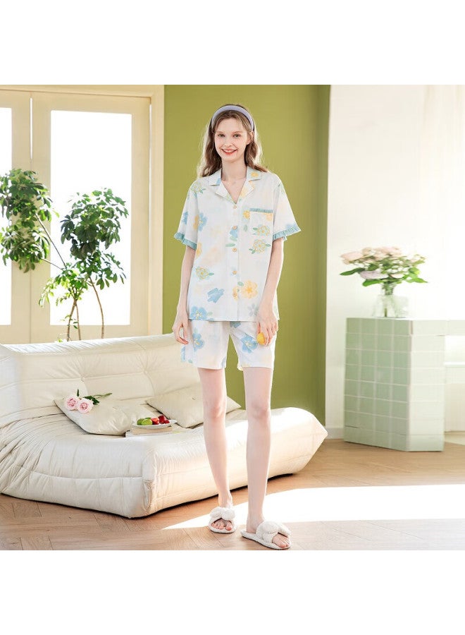 Fenton Fenteng Women's Cotton Short Sleeve Shorts Printed Thin Summer Pajamas Home Wear Set - Image 4