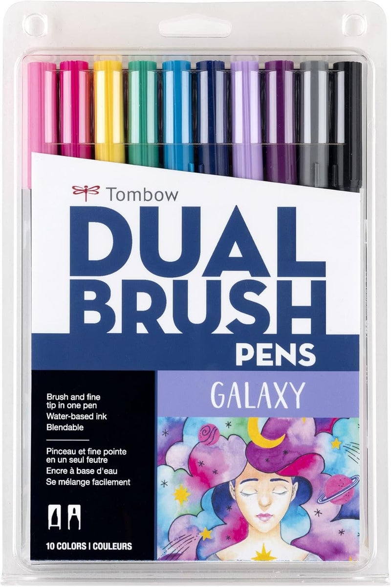 Tombow 56188 Dual Brush Pen Art Markers, Galaxy, 10-Pack. Blendable, Brush and Fine Tip Markers - Image 1